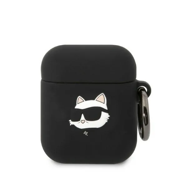 Kryt Karl Lagerfeld KLA2RUNCHK Apple AirPods 2/1 cover black Silicone Choupette Head 3D
