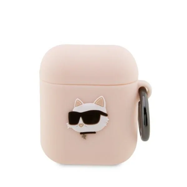 Kryt Karl Lagerfeld KLA2RUNCHP Apple AirPods 2/1 cover pink Silicone Choupette Head 3D