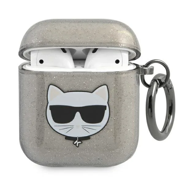 Kryt Karl Lagerfeld KLA2UCHGK Apple AirPods cover black Glitter Choupette