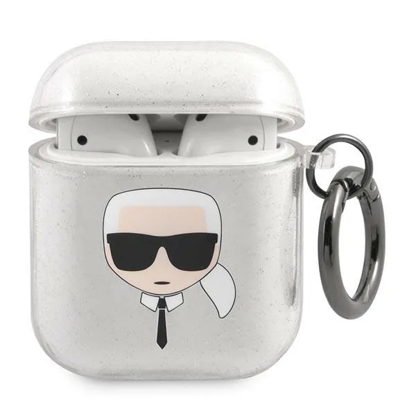 Kryt Karl Lagerfeld KLA2UKHGS Apple AirPods cover silver Glitter Karl`s Head