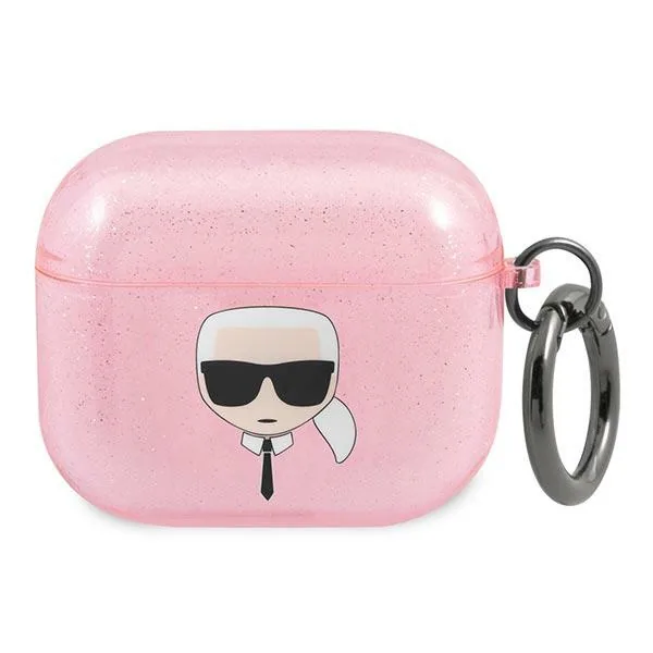 Kryt Karl Lagerfeld KLA3UKHGP Apple AirPods 3 cover pink Glitter Karl`s Head