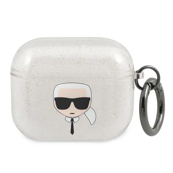 Kryt Karl Lagerfeld KLA3UKHGS Apple AirPods 3 cover silver Glitter Karl`s Head