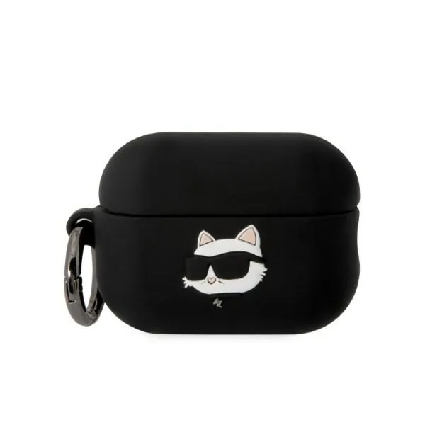 Kryt Karl Lagerfeld KLAP2RUNCHK Apple AirPods Pro 2 cover black Silicone Choupette Head 3D
