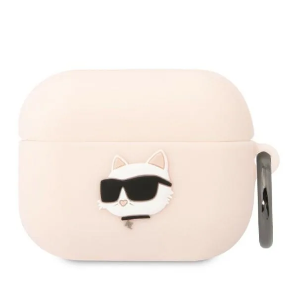Kryt Karl Lagerfeld KLAPRUNCHP Apple AirPods Pro cover pink Silicone Choupette Head 3D