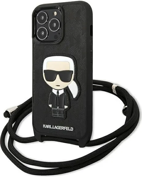 Kryt Karl Lagerfeld KLHCP13LCMNIPK Apple iPhone 13 Pro hardcase black Leather Monogram Patch and Cord Iconik