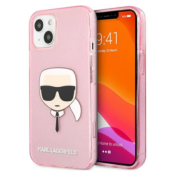Kryt Karl Lagerfeld KLHCP13SKHTUGLP Apple iPhone 13 mini pink hardcase Glitter Karl`s Head