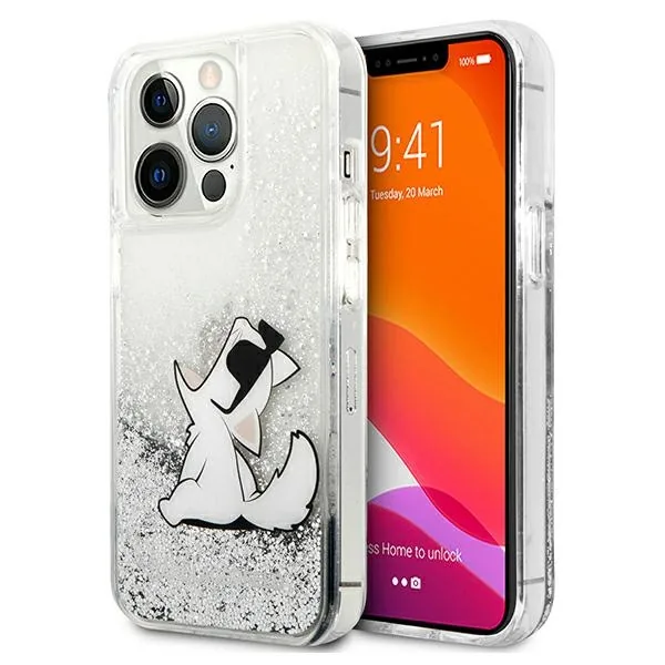 Kryt Karl Lagerfeld KLHCP13XGCFS Apple iPhone 13 Pro Max silver hardcase Liquid Glitter Choupette Fun