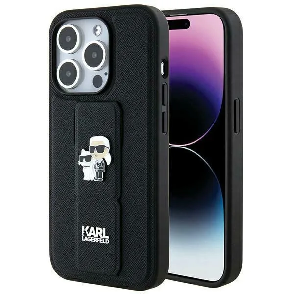 Kryt Karl Lagerfeld KLHCP14LGSAKCPK Apple iPhone 14 Pro hardcase Gripstand Saffiano Karl&Choupette Pins black