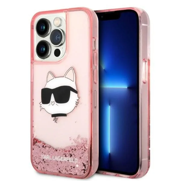 Kryt Karl Lagerfeld KLHCP14LLNCHCP Apple iPhone 14 Pro pink hardcase Glitter Choupette Head