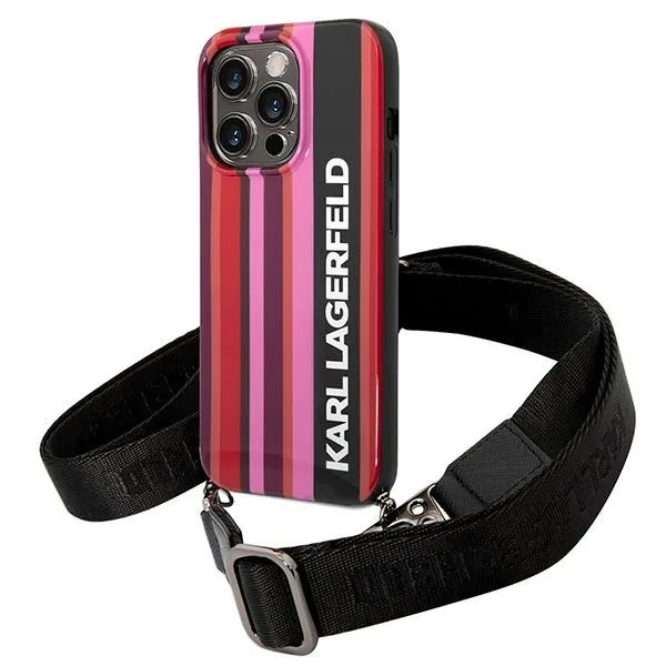 Kryt Karl Lagerfeld KLHCP14LSTSTP Apple iPhone 14 Pro hardcase pink Color Stripes Strap