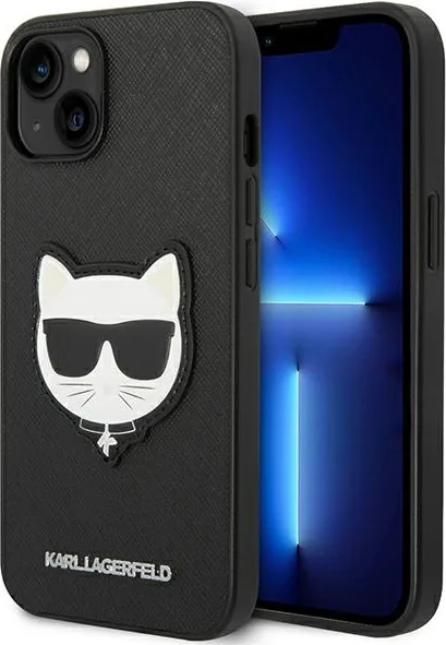 Kryt Karl Lagerfeld KLHCP14MSAPCHK Apple iPhone 14 Plus / 15 Plus hardcase black Saffiano Choupette Head Patch
