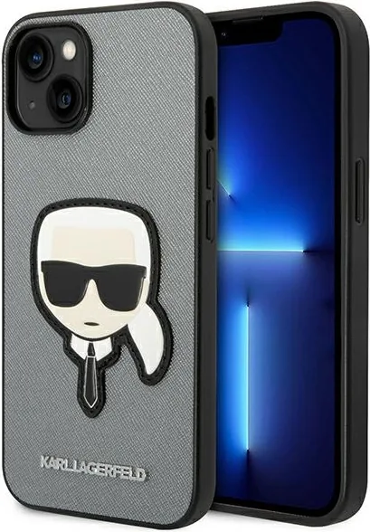 Kryt Karl Lagerfeld KLHCP14SSAPKHG Apple iPhone 14 silver hardcase Saffiano Karl`s Head Patch