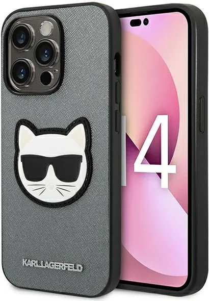 Kryt Karl Lagerfeld KLHCP14XSAPCHG Apple iPhone 14 Pro Max hardcase silver Saffiano Choupette Head Patch