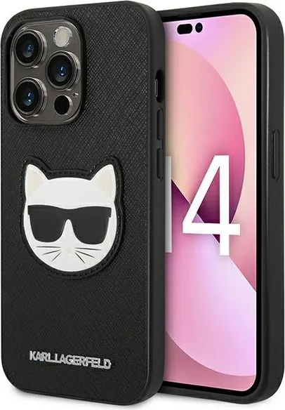 Kryt Karl Lagerfeld KLHCP14XSAPCHK Apple iPhone 14 Pro Max hardcase black Saffiano Choupette Head Patch