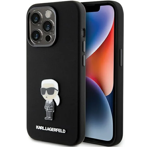 Kryt Karl Lagerfeld KLHCP15LSMHKNPK iPhone 15 Pro barva černá Silicone Ikonik Metal Pin