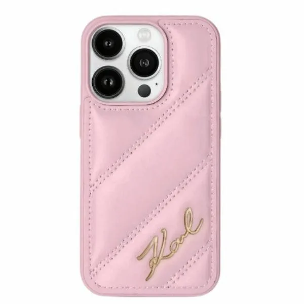 Kryt Karl Lagerfeld KLHCP15MPQDSMGP Apple iPhone 15 Plus / 14 Plus hardcase Diagonal Quilted Script pink
