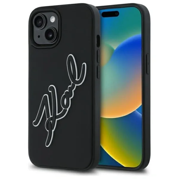 Kryt Karl Lagerfeld KLHCP15S3DRKSDLK Apple iPhone 15 hardcase 3D Rubber Signature black