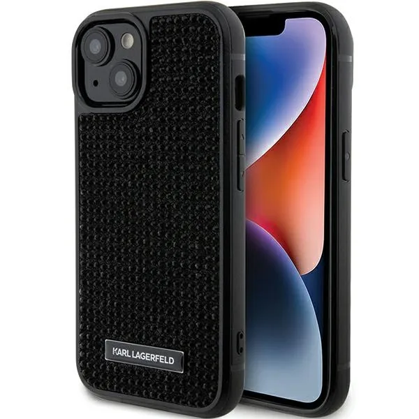 Kryt Karl Lagerfeld KLHCP15SHDSPLK Apple iPhone 15 hardcase Rhinestone Logo Metal Plate black