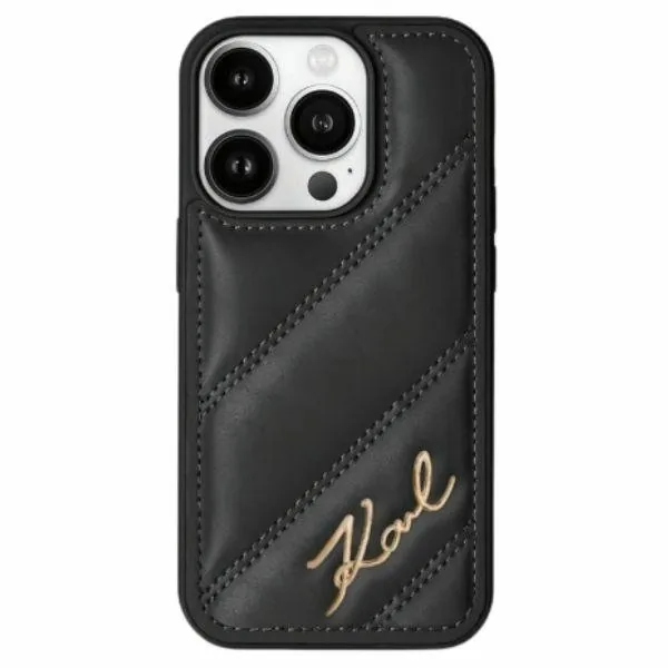 Kryt Karl Lagerfeld KLHCP15SPQDSMGK Apple iPhone 15 / 14 / 13 hardcase Diagonal Quilted Script black