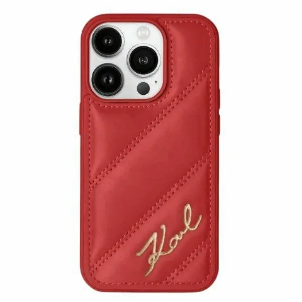 Kryt Karl Lagerfeld KLHCP15SPQDSMGR Apple iPhone 15 / 14 / 13 hardcase Diagonal Quilted Script red