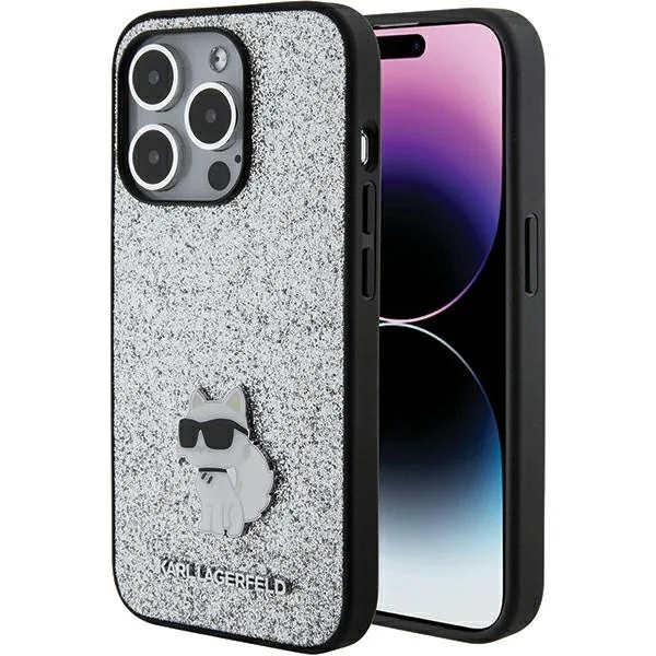 Kryt Karl Lagerfeld KLHCP15XGCNPSG Apple iPhone 15 Pro Max hardcase Fixed Glitter Choupette Logo Metal Pin silver