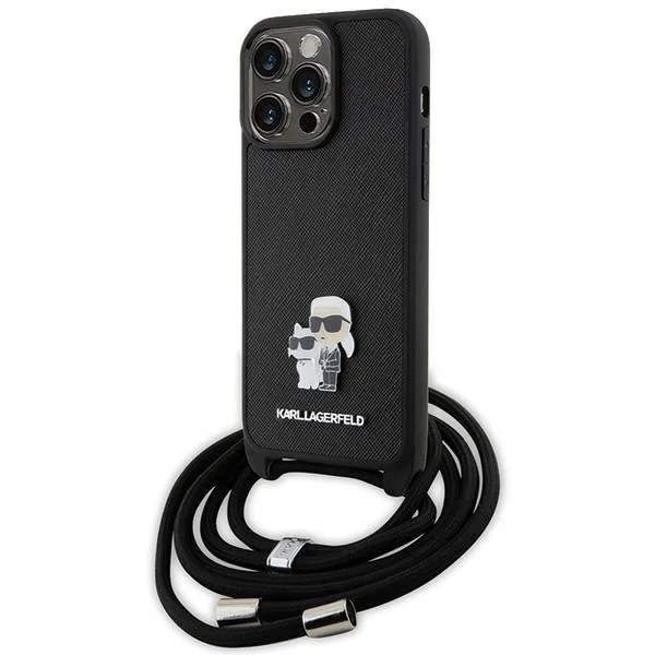 Kryt Karl Lagerfeld KLHCP15XSAKCPSK Apple iPhone 15 Pro Max hardcase Crossbody Saffiano Metal Pin Karl & Choupette black