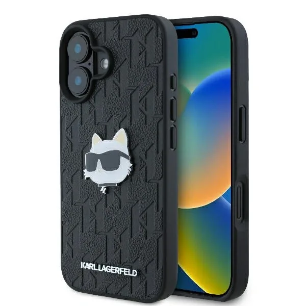 Kryt Karl Lagerfeld KLHCP16SPGKLCHPK Apple iPhone 16 hardcase Monogram Choupette Head Pin black