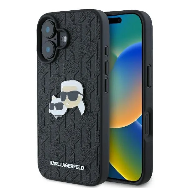 Kryt Karl Lagerfeld KLHCP16SPGKLKCPK Apple iPhone 16 hardcase Monogram Karl&Chaoupette Head Pin black