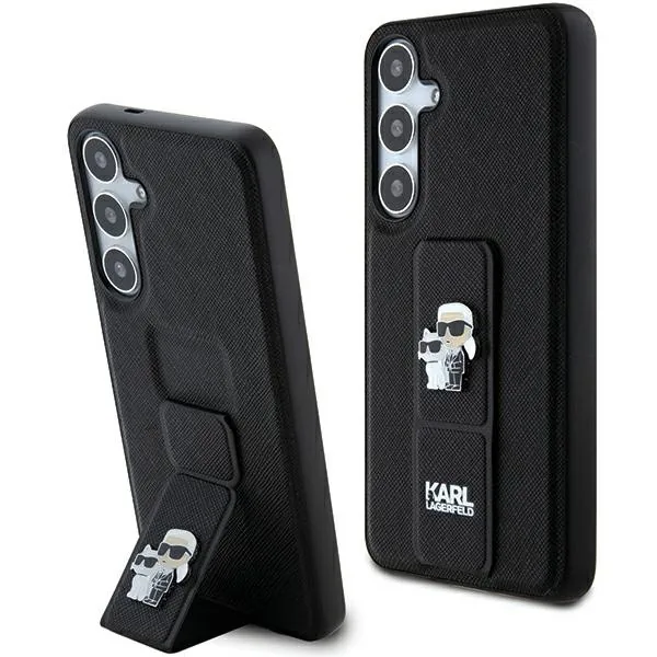 Kryt Karl Lagerfeld KLHCS24MGSAKCPK Samsung Galaxy S24+ Plus hardcase Gripstand Saffiano Karl&Choupette Pins black