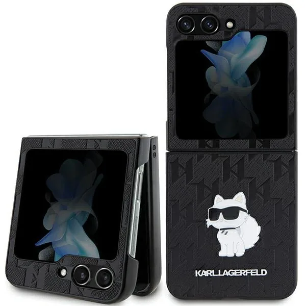 Kryt Karl Lagerfeld KLHCZF5SAPCHNPK Samsung Galaxy Z Flip5 hardcase Saffiano Monogram Choupette Pin black