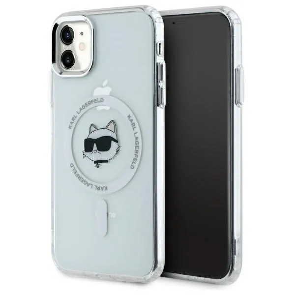 Kryt Karl Lagerfeld KLHMN61HLSCHH Apple iPhone 11 / XR hardcase IML Metal Choupette Head MagSafe white