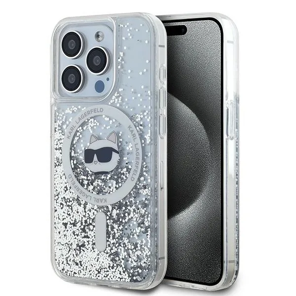 Kryt Karl Lagerfeld KLHMP13XLGCHSGH Apple iPhone 13 Pro Max hardcase Liquid Glitter Choupette Head Magsafe transparent