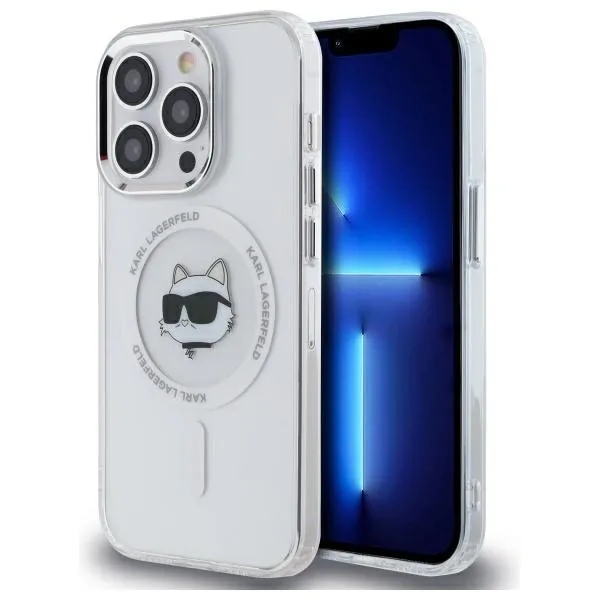 Kryt Karl Lagerfeld KLHMP14LHLSCHH Apple iPhone 14 Pro hardcase IML Metal Choupette Head MagSafe white