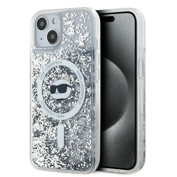 Kryt Karl Lagerfeld KLHMP14SLGCHSGH Apple iPhone 15 / 14 / 13 hardcase Liquid Glitter Choupette Head Magsafe transparent