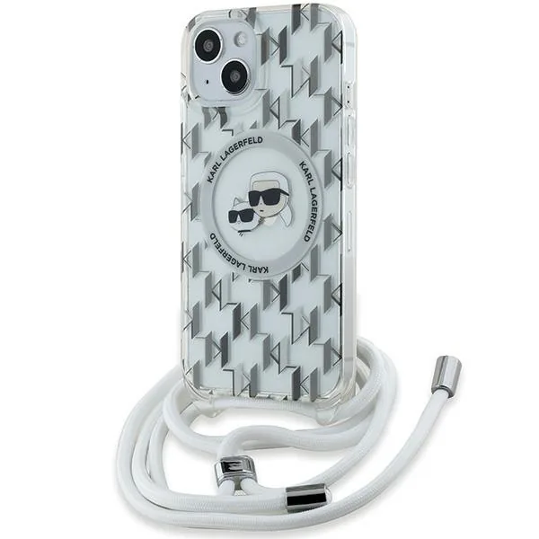 Kryt Karl Lagerfeld KLHMP15SHCKCKLCT Apple iPhone 15 / 14 / 13 hardcase IML Crossbody Monogram Karl & Choupette Head MagSafe transparent
