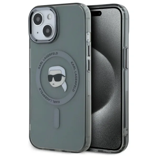 Kryt Karl Lagerfeld KLHMP15SHLSKIK Apple iPhone 15 hardcase IML Metal Karl Head MagSafe black