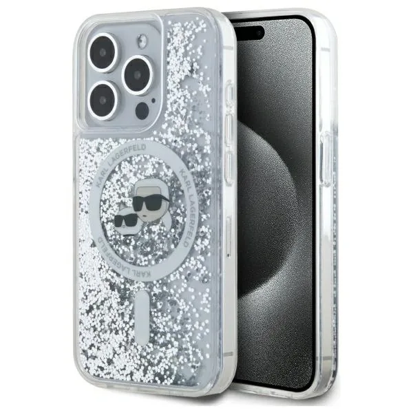 Kryt Karl Lagerfeld KLHMP15XLGKCSGH Apple iPhone 15 Pro Max hardcase Liquid Glitter Karl&Choupette Head MagSafe transparent