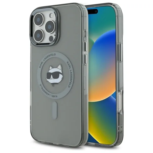 Kryt Karl Lagerfeld KLHMP16LHLSCHK Apple iPhone 16 Pro hardcase IML Metal Choupette Head MagSafe black