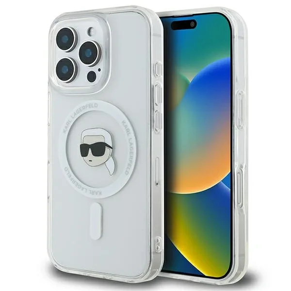 Kryt Karl Lagerfeld KLHMP16LHLSKIH Apple iPhone 16 Pro hardcase IML Metal Karl Head MagSafe white