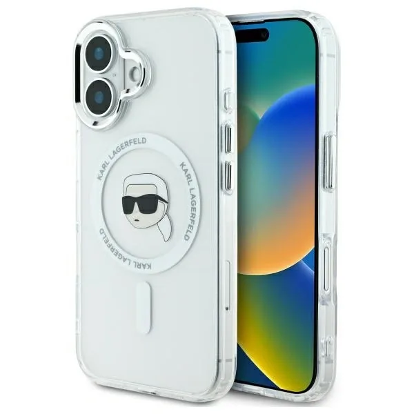 Kryt Karl Lagerfeld KLHMP16MHLSKIH Apple iPhone 16 Plus hardcase IML Metal Karl Head MagSafe white