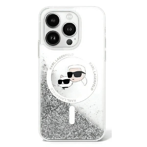 Kryt Karl Lagerfeld KLHMP16MLGKCSGH Apple iPhone 16 Plus hardcase Liquid Glitter Karl&Choupette Head Magsafe transparent