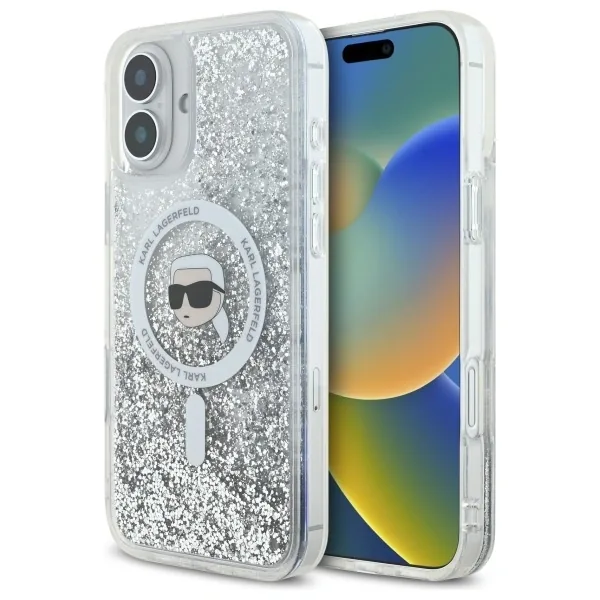 Kryt Karl Lagerfeld KLHMP16MLGKISGH Apple iPhone 16 Plus hardcase Liquid Glitter Karl Head Magsafe transparent