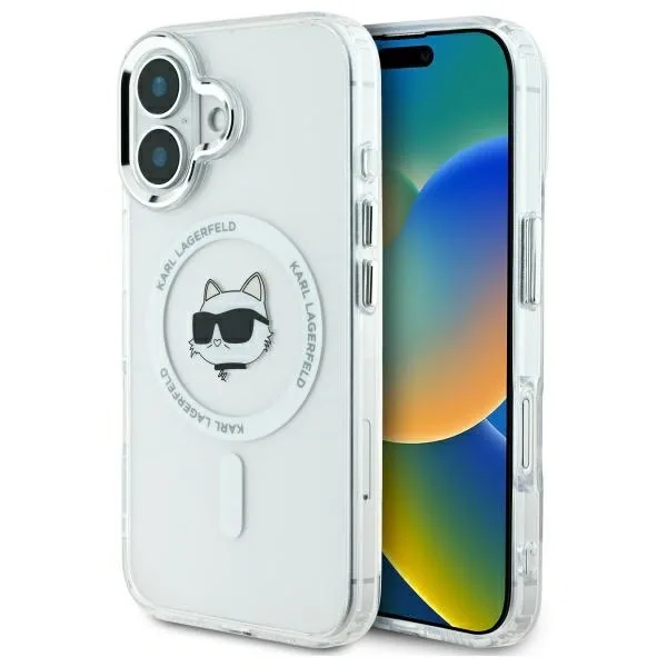 Kryt Karl Lagerfeld KLHMP16SHLSCHH Apple iPhone 16 hardcase IML Metal Choupette Head MagSafe white
