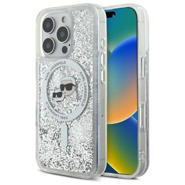 Kryt Karl Lagerfeld KLHMP16XLGKCSGH Apple iPhone 16 Pro Max hardcase Liquid Glitter Karl&Choupette Head MagSafe transparent