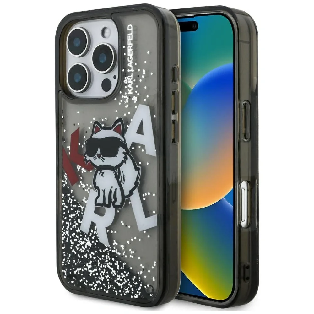 Kryt Karl Lagerfeld Liquid Glitter Choupette Logo Apple iPhone 16 Pro black