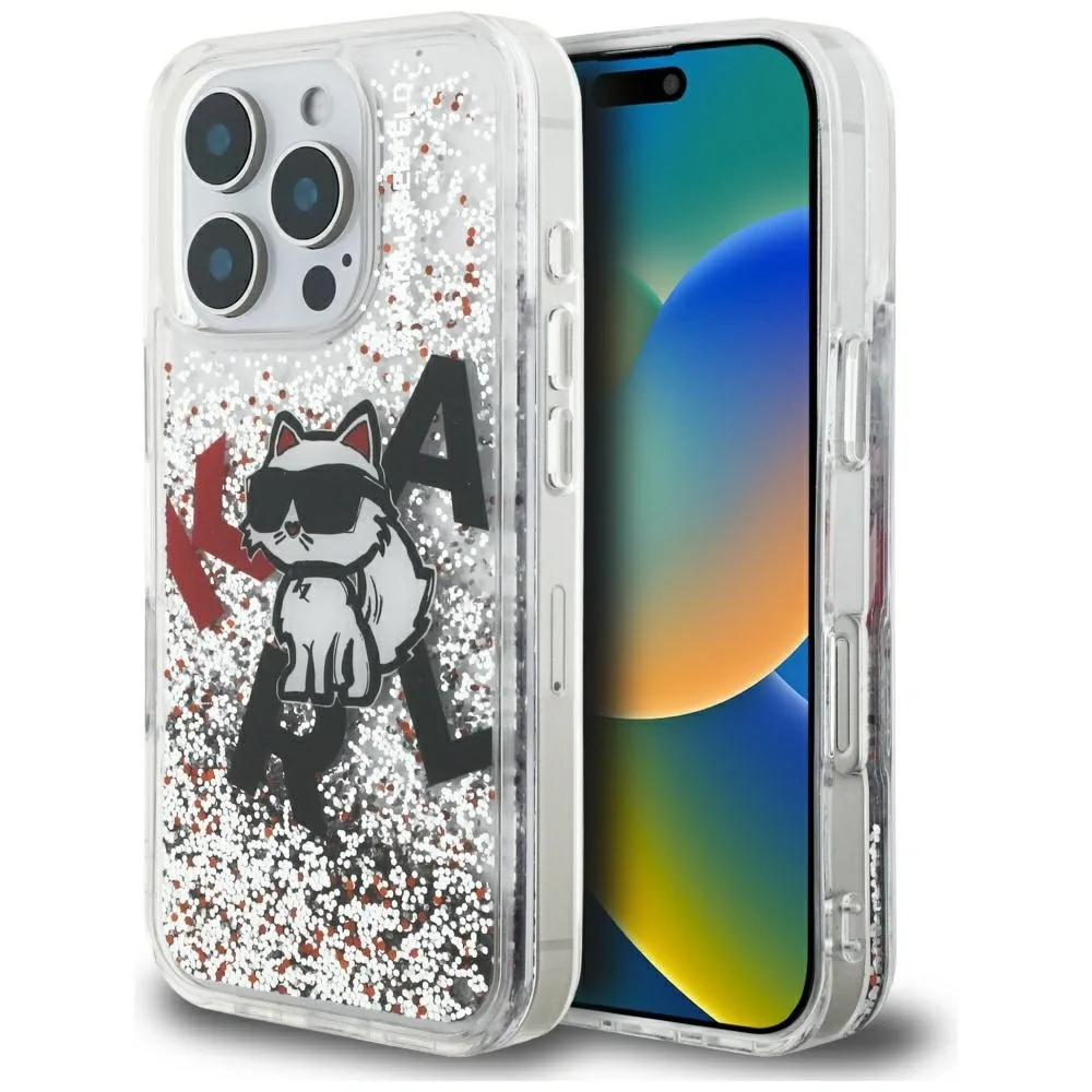 Kryt Karl Lagerfeld Liquid Glitter Choupette Logo Apple iPhone 16 Pro Max clear