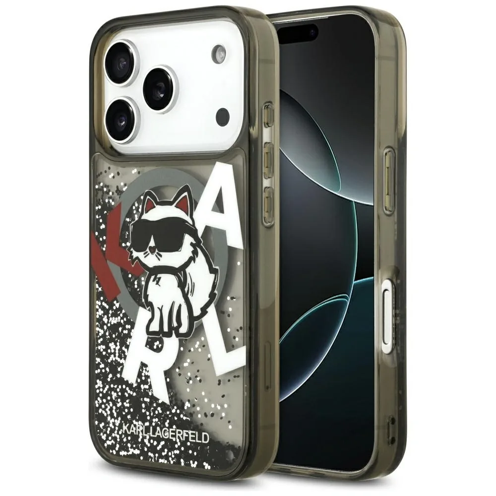 Kryt Karl Lagerfeld Liquid Glitter Choupette Logo MagSafe Apple iPhone 17 Pro black