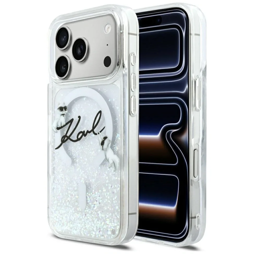 Kryt Karl Lagerfeld Liquid Glitter Karl Script Logo MagSafe Apple iPhone 17 Pro clear