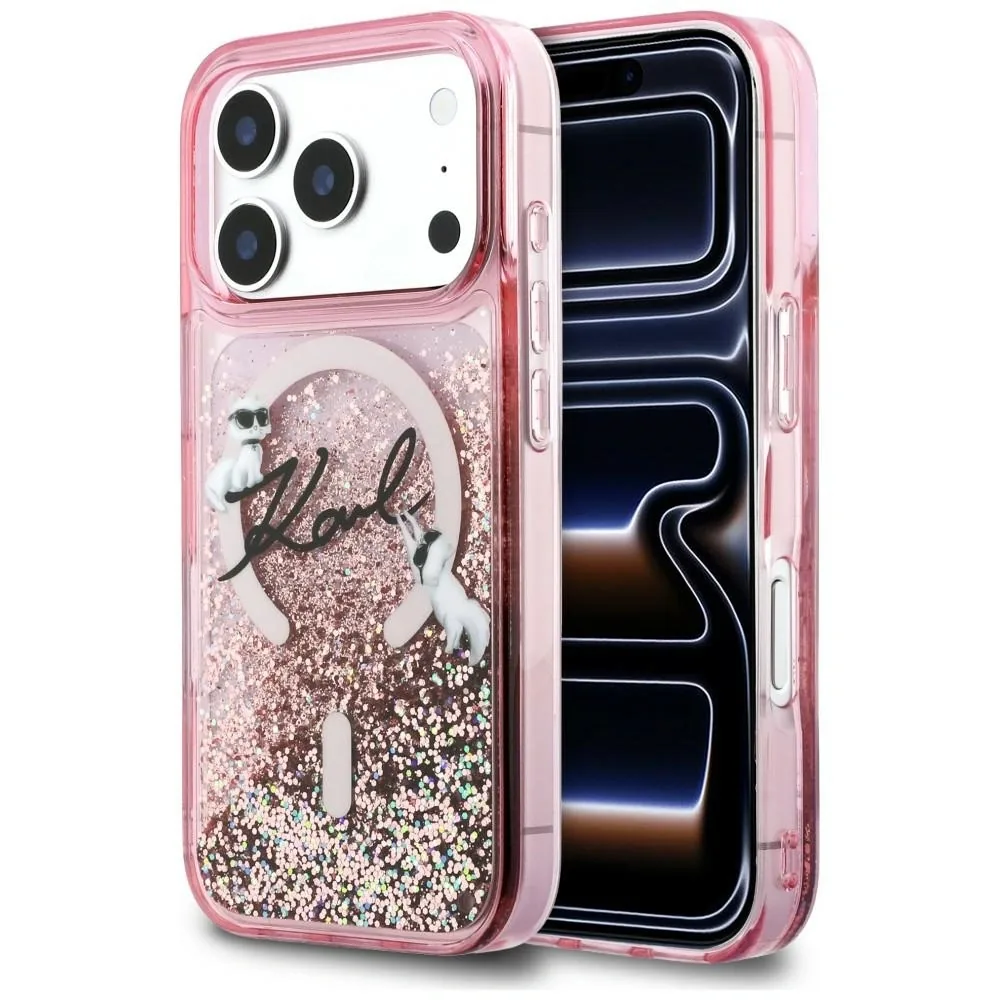 Kryt Karl Lagerfeld Liquid Glitter Karl Script Logo MagSafe Apple iPhone 17 Pro pink
