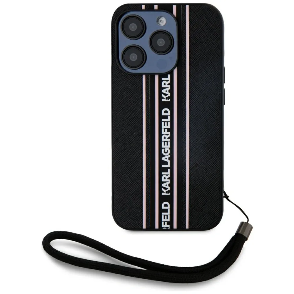 Kryt Karl Lagerfeld Saffiano Athleisure Stripes Cord Apple iPhone 15 Pro black-pink